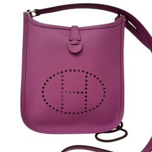 RARE Hermes Purple Evelyn TPM Epsom Mini Shoulder Handbag with ALL Leather STRAP